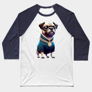 Chic Pug with Diamond Necklace - Elegant Boss Wife Dog T-Shirt Design Baseball T-Shirt